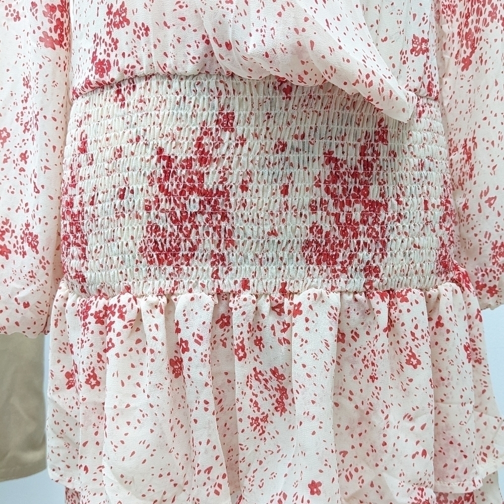 Princess Polly Altona white and red floral long sleeves mini dress size 2 - Picture 7 of 15